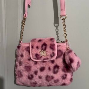 Juicy Couture Live Laugh Juicy Leopard Fur Pink Crossbody Bag